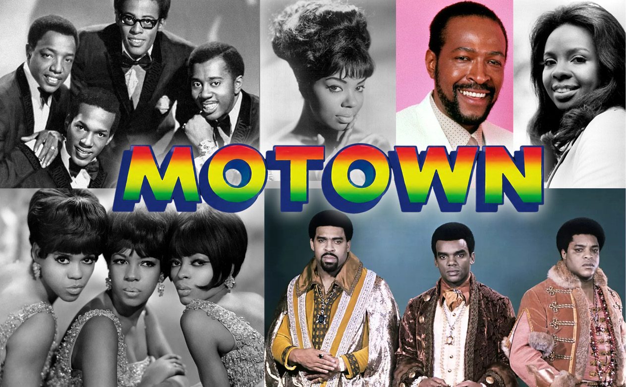 A collage showing Motown artists