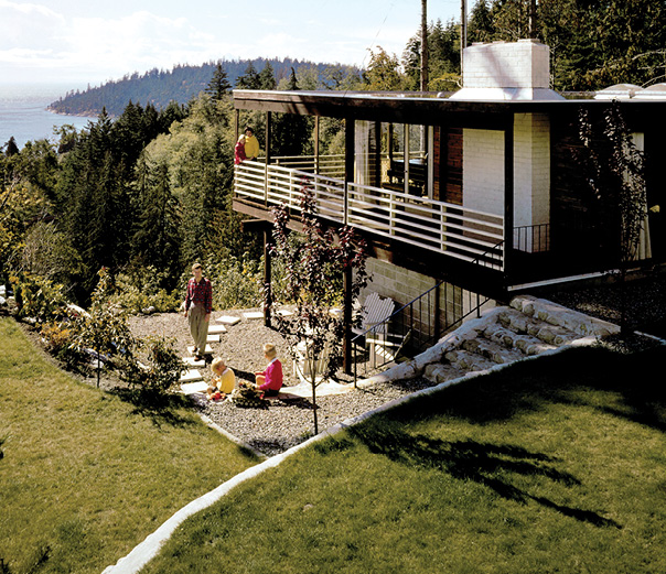 A West Vancouver modernist house with wrap around balcony.