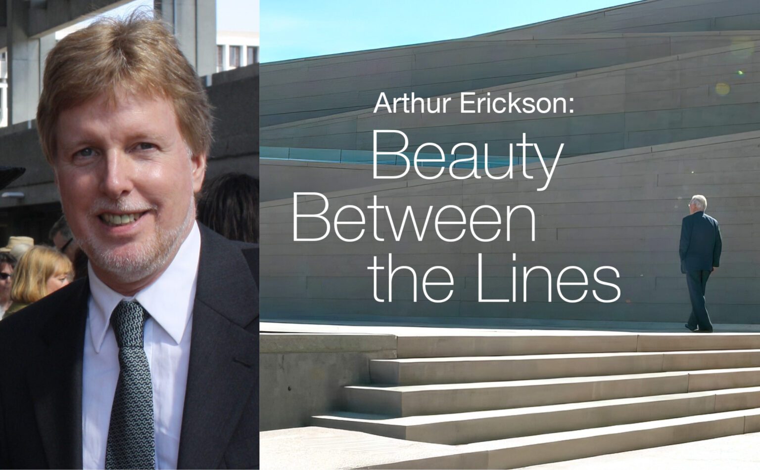 A headshot of Geoffrey Erickson beside a movie poster for Beauty Between the Lines