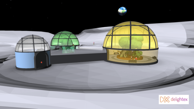 A rendering in the Delightex program of a city on the moon.